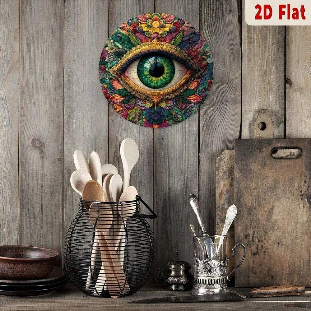 Colorful 2D Metal Eye Wall Art Sign, Ornate Round Hanging Plaque, Intricate Pattern Home Decor Gift