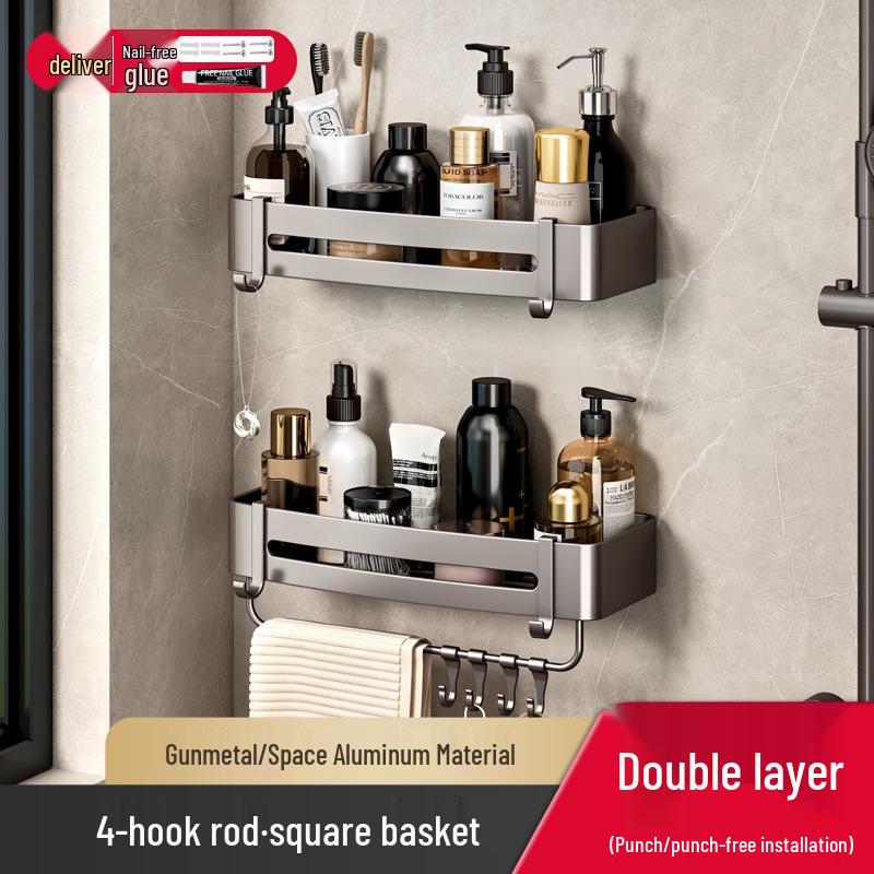 Gunmetal No-Drill Triangular Bathroom Shelf - Space Aluminum Corner Storage Basket