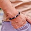 Retro Halloween Skull Bracelet For Men 8mm Lava Tiger Eyes Hematite Healing Braclet Hiphop Accessories Cycling Braslet Homme