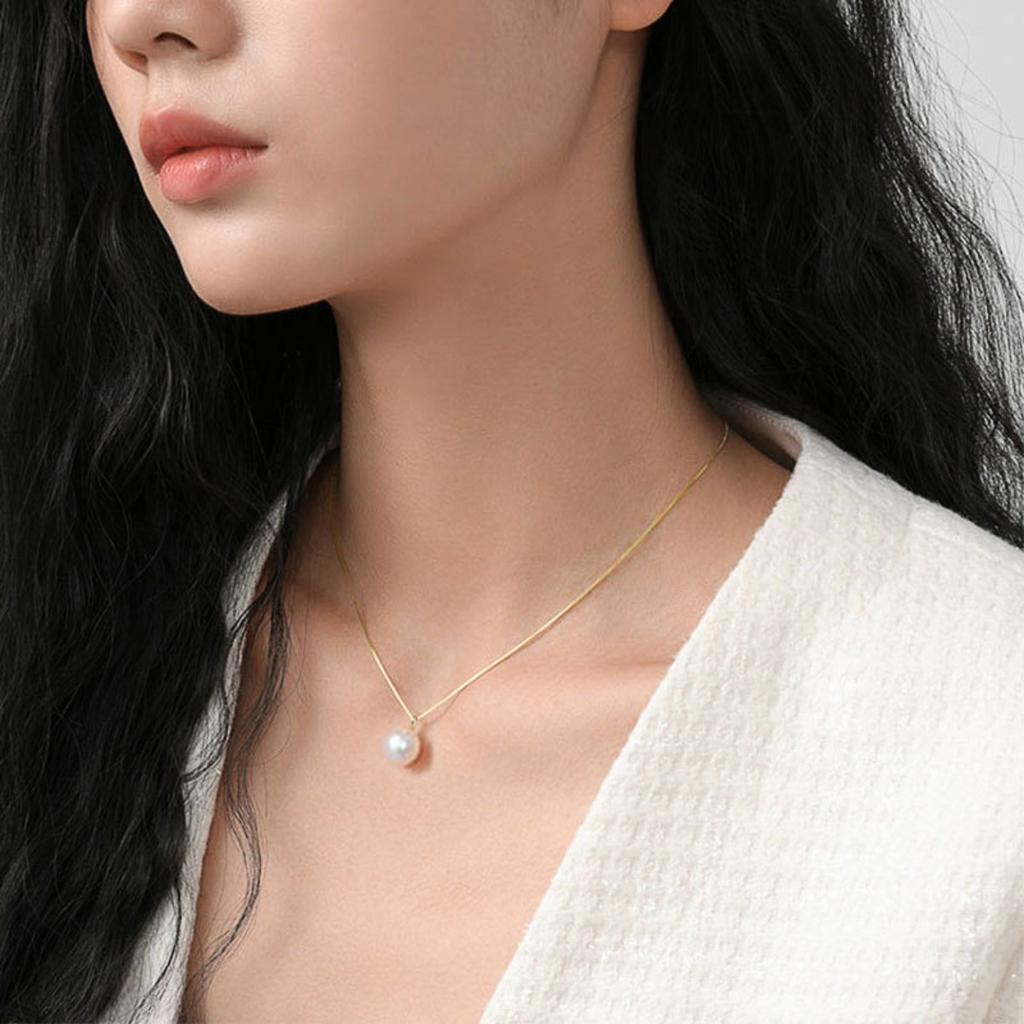 Single Round White Pearl Pendant Slim Box Chain Women Minimalist Clavicle Necklace