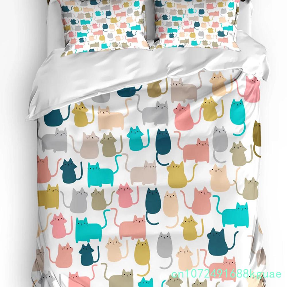 Haustier Katze Niedliche Rosa Nelkenblumen 3tlg. Bettwäscheset Für Schlafzimmer Doppelbett Heimtextil Bettbezug Steppdeckenbezug Kissenbezug