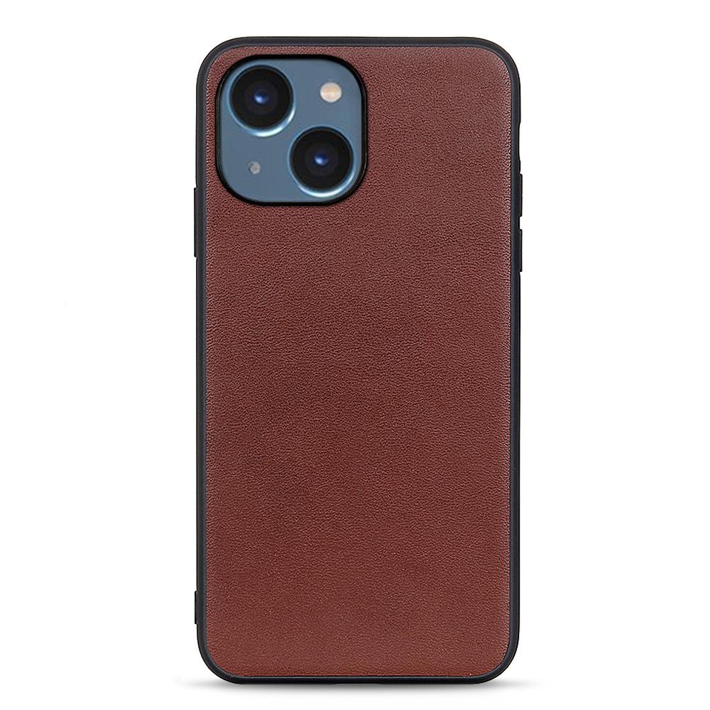 

For iPhone 15 Anti-Dust Genuine Cow Leather+TPU Mobile Cover Shockproof Cell Phone Case Brown