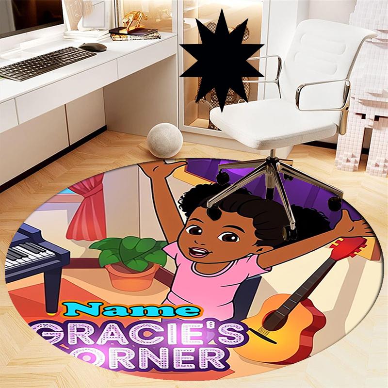 Custom Name Gracie's Corner Printed Round Rug Carpet Chair Rug Area Rug Entryway Doormats,for Office Chair Living Room Bedroom Kitchen Room.