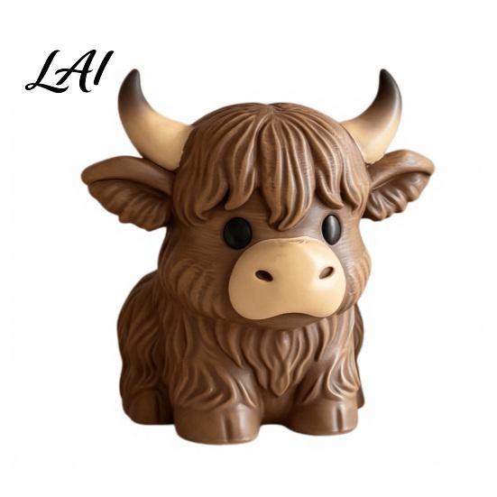 Small Desktop Storage Jar Highland Cow Pen Holder Multifunctional Desk Organizer for Pens Makeup Brushes Decorative Holder Ornament Resin