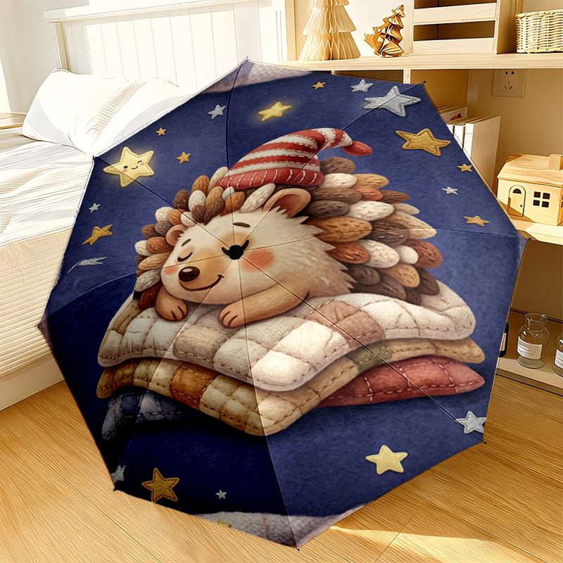 Autumn Hedgehog Family Umbrella 8-Frame for Travel, camping, Casual Lightweight Portable Umbrella, Essential for every family Holidays Gift