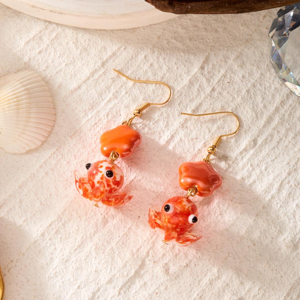 Fun Glazed Octopus Flower Fringed Earrings, Female Niche Design Glazed Earrings, Personalized Versatile Earrings