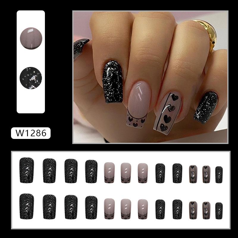 Starry night love French glitter European and American ins style black sweet cool wearing armor
