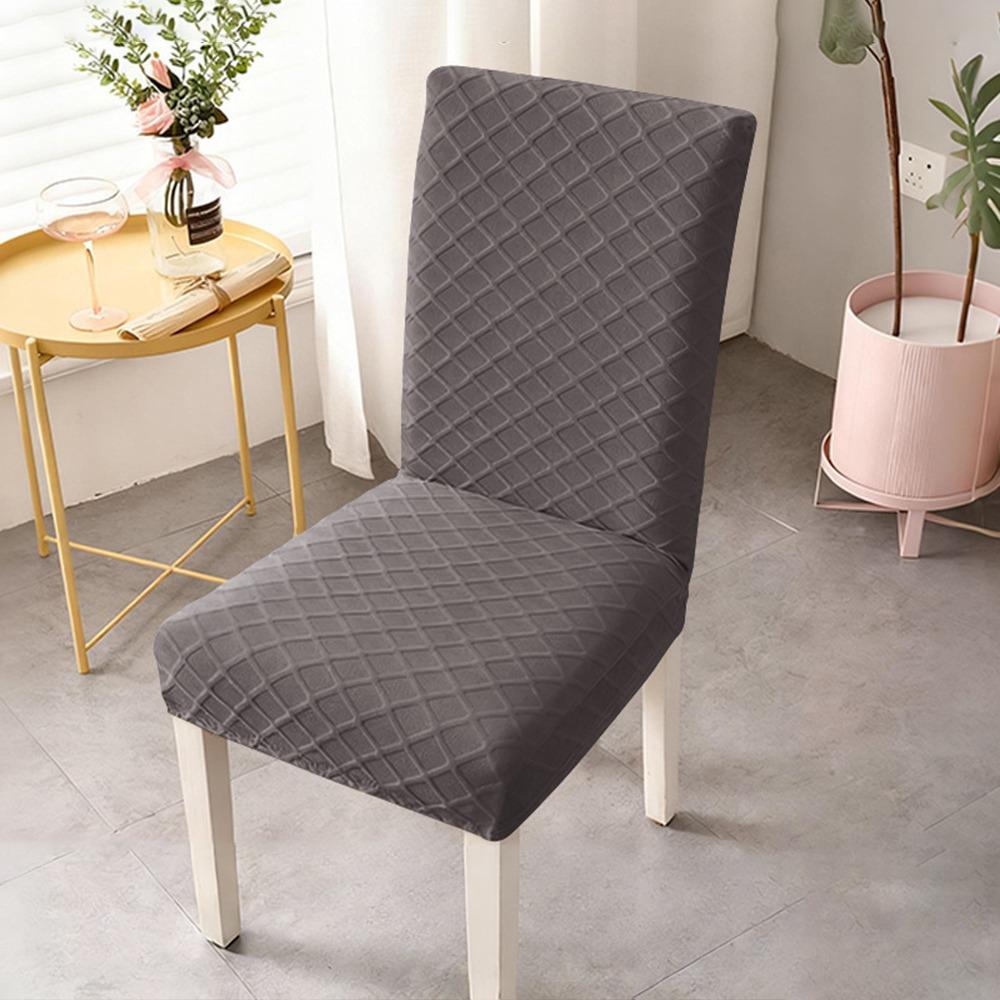 New Elastic Stretch Dining Chair Cover Dustproof Solid Color Jacquard Chair Cushion Cover Waterproof Chair Protectors Household