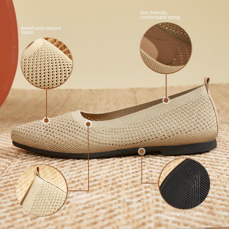 Women's Breathable Pointed Toe Flat Shoes Summer Casual Mesh Slip-On Ballet Flats Comfort Walking Shoes