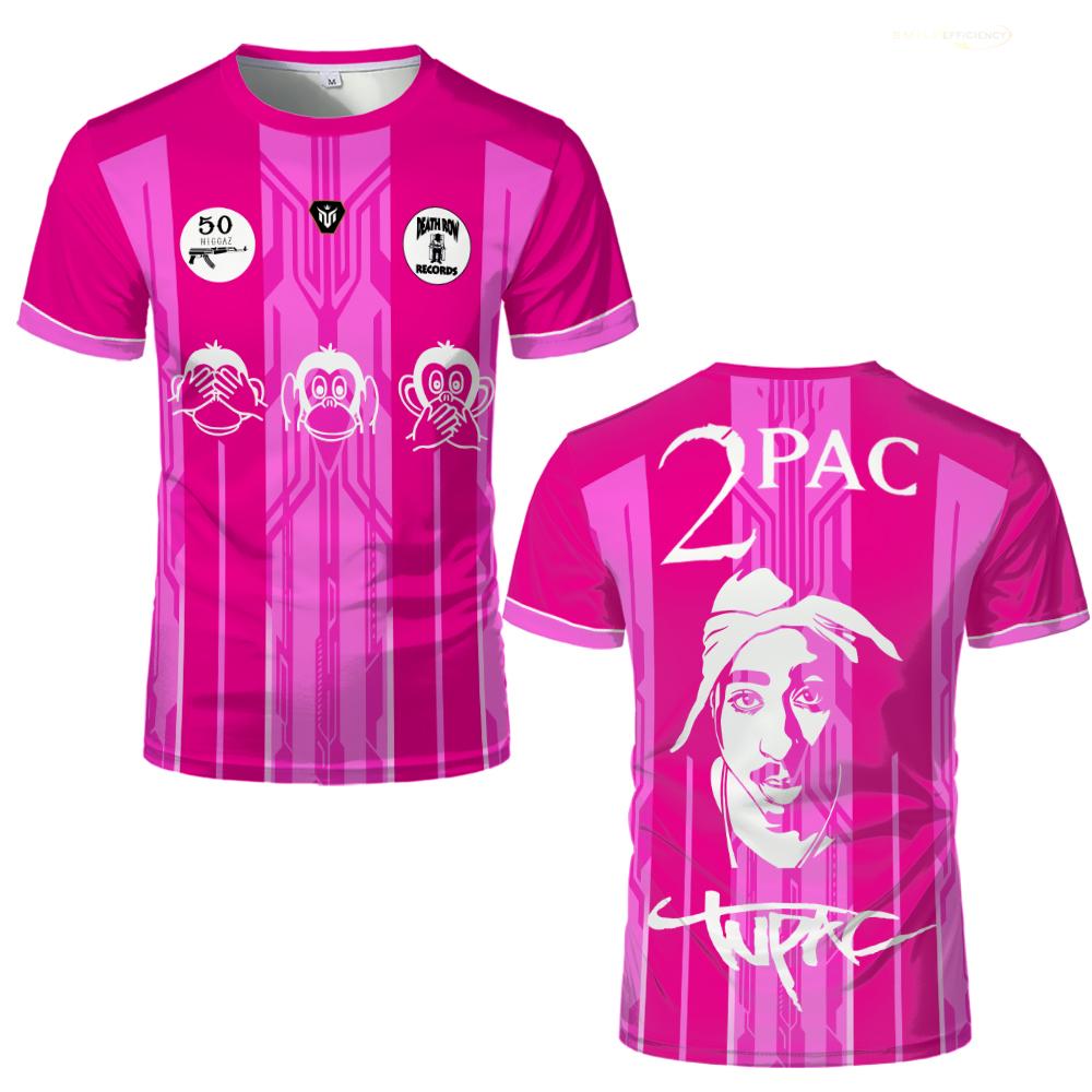 Maglia Stampata Tupac Street Hip-hop Rapper alla Moda T-shirt a Maniche Corte Uomo e Donna Sport all'Aperto Traspirante Uniforme da Calcio