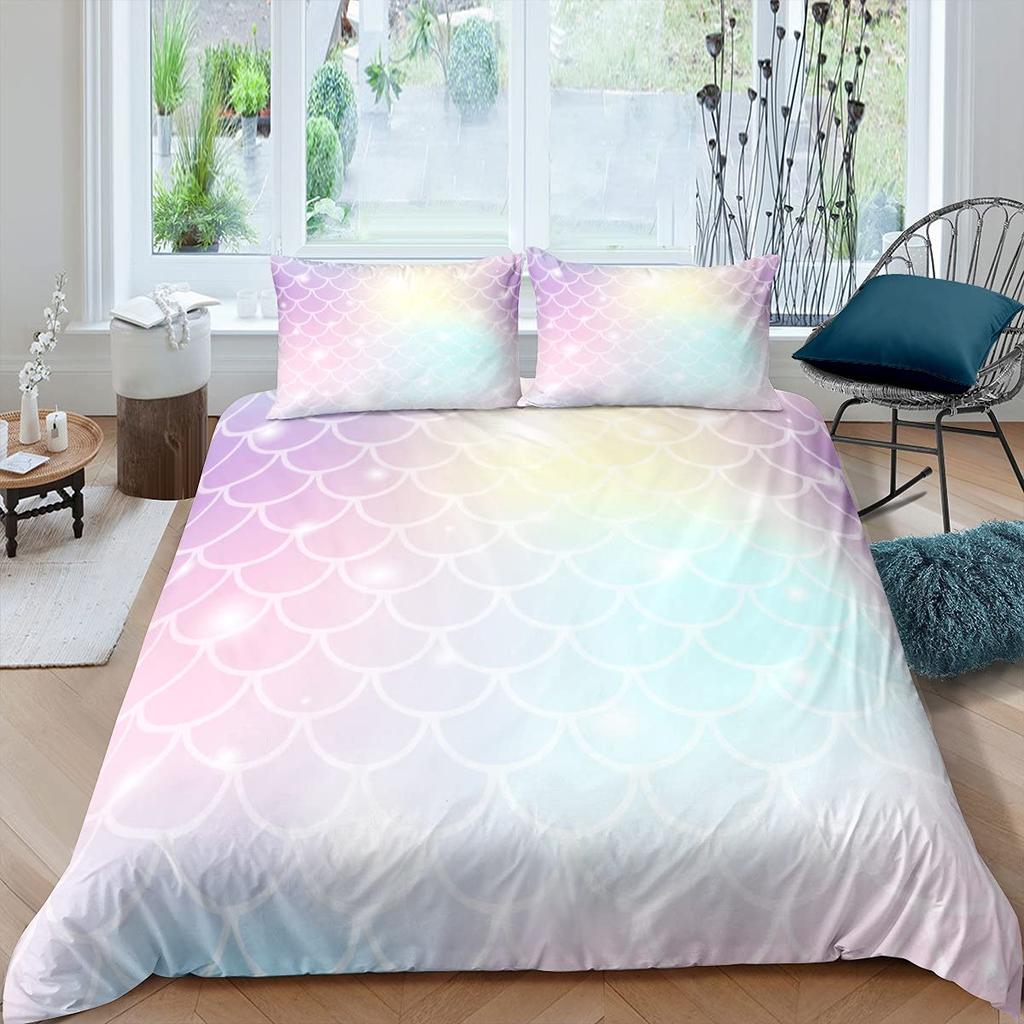 Fish Scales Duvet Cover Set Bedding Set Colorful Mermaid Scale Quilt Cover Pillowcase Queen Size Girls 2/3pcs Comforter Cover