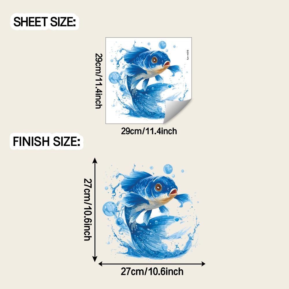 Creative and Lively Blue Carp Bathroom Background Decoration Stickers