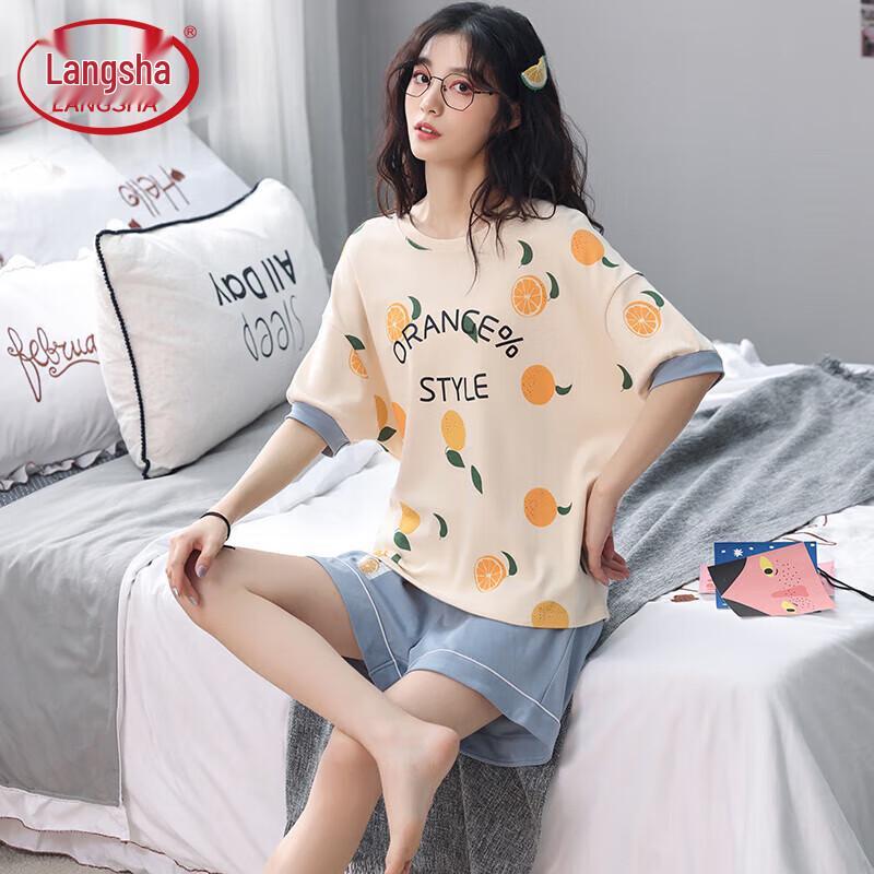 Langsha Summer Pure Cotton Short Sleeve Pajama Set L