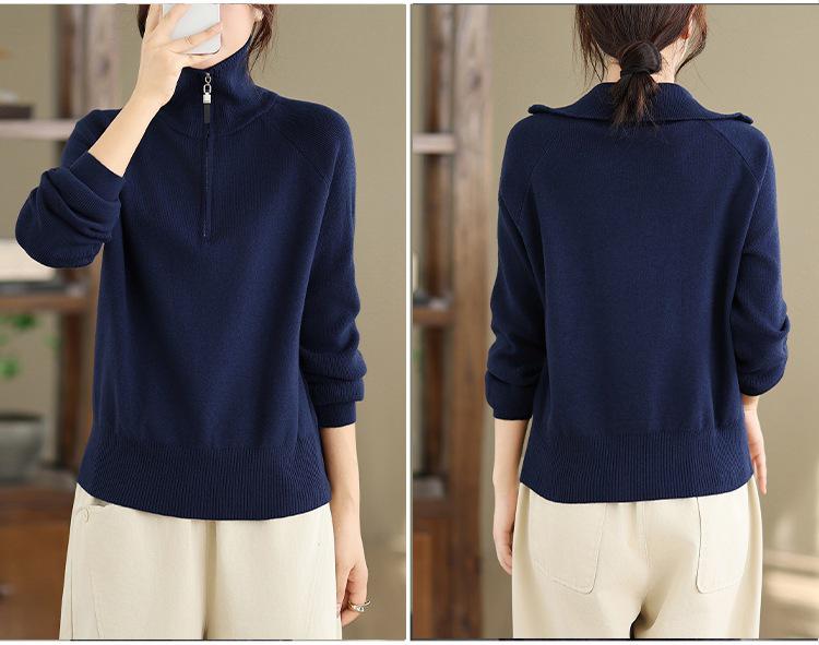 Autumn/Winter 2025 Women's High Neck Zipper Knit Sweater - Japanese Korean Style