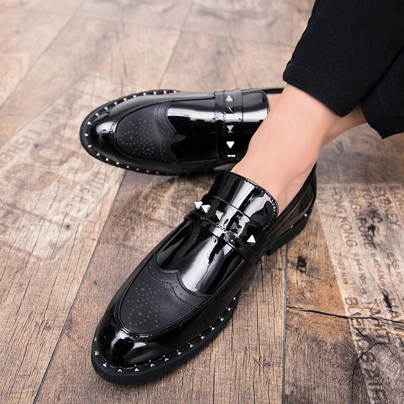 Men Black Loafers Leather Shoes Formal Business Shoes Wedding Dress Prom Punk Shoes Over Sized