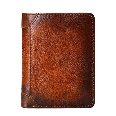 Trifold Wallet Retro Style Large Space Multi Card Slots Men Leather Wallet Coin Purse Yellowish