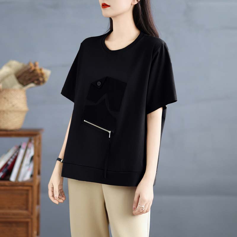 Dimanaf 2025 Sommer Pluss Størrelse T-skjorte Dame Lappeteppe Kortermet Løse Topper T-skjorter Casual Ny