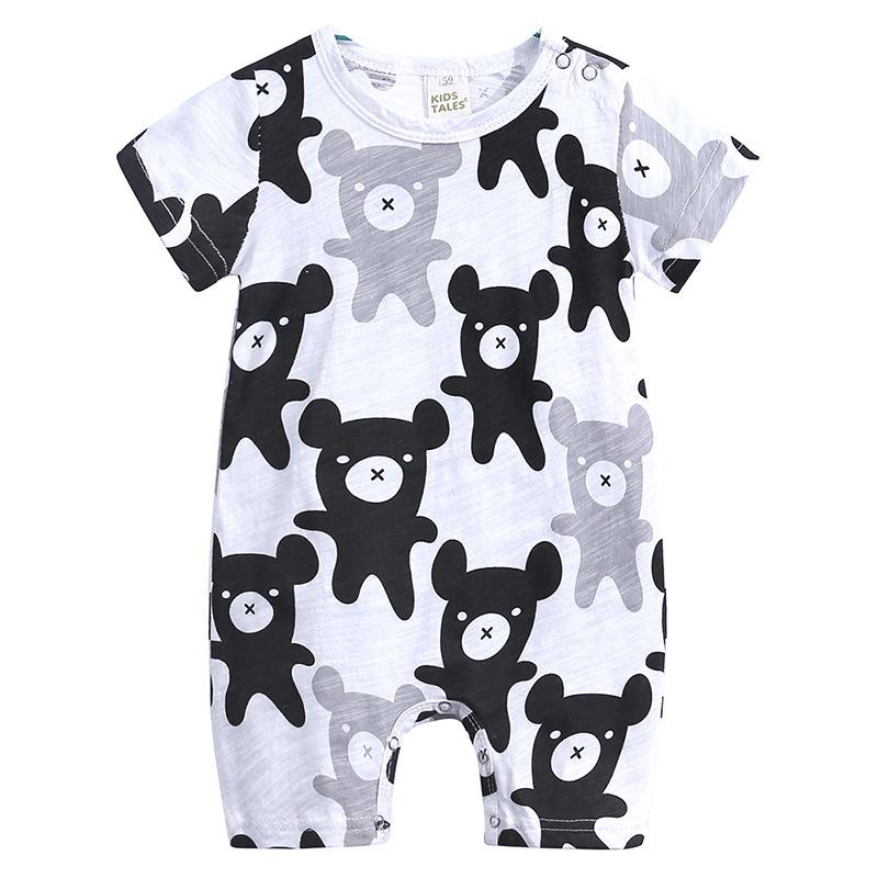 Summer Baby Short Sleeve Romper 0-24 Months Breathable Ribbed Cotton