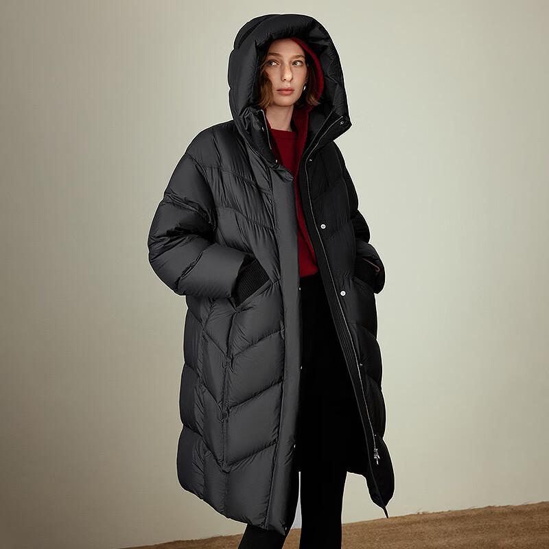 Women's 2025 Winter High-Neck Hooded Long Down Jacket