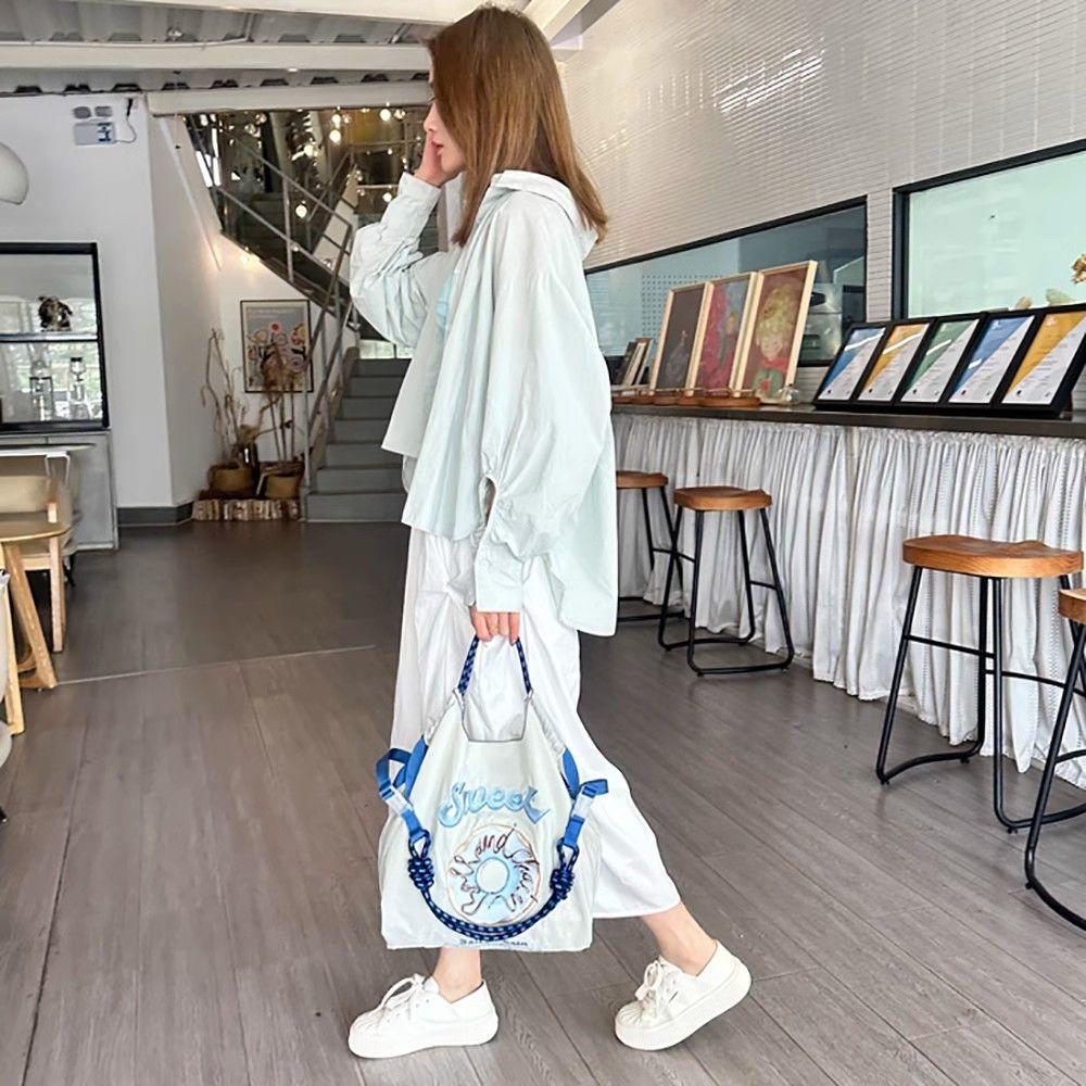 Embroidered Eco-Friendly Canvas Shopping Tote - Large Capacity Handheld/Shoulder/Crossbody Bag