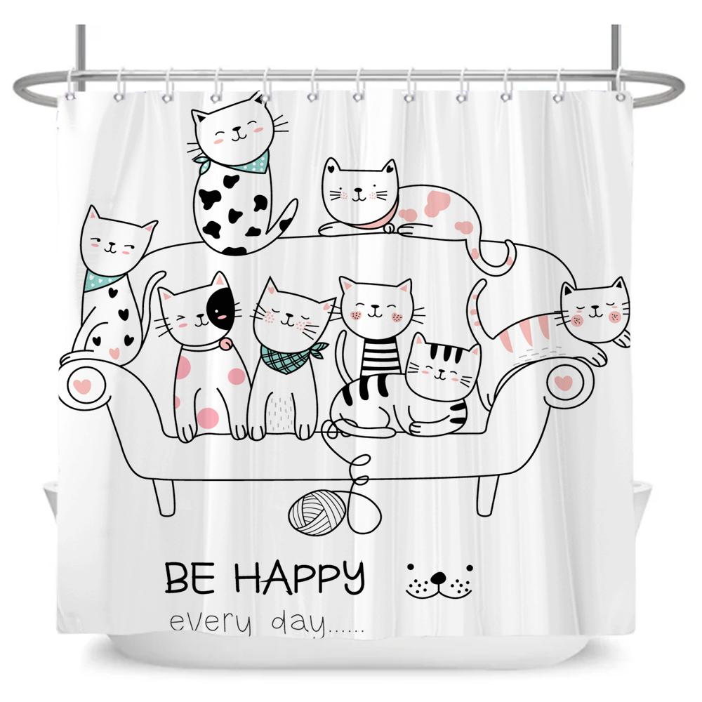 Cute Little Animal Shower Curtain Baby Room Decor Waterproof Kawaii Shower Curtain Bathtub Curtain Bathroom Textured With Hooks