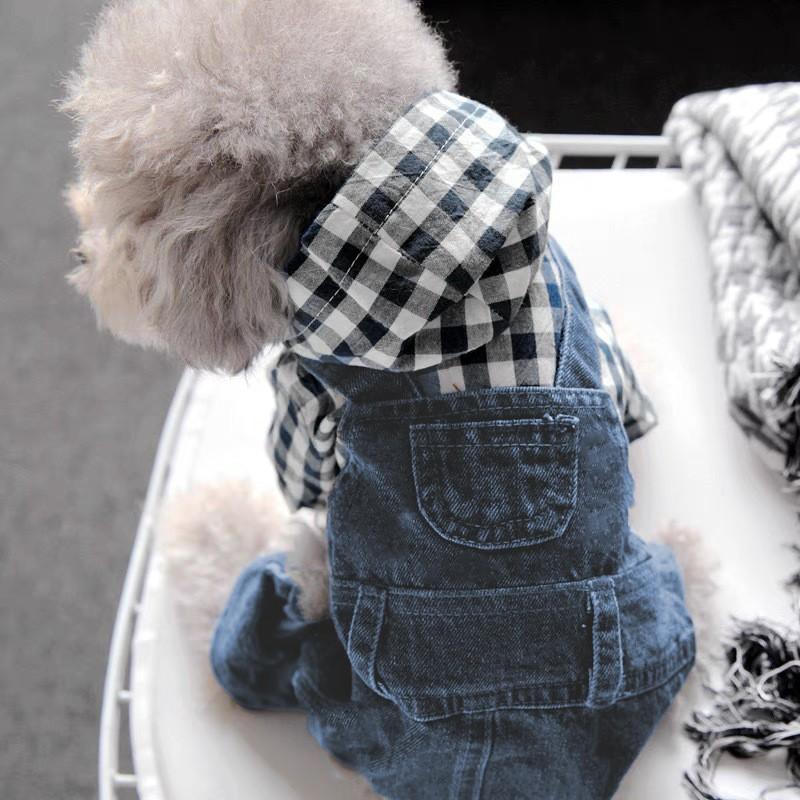 Warm Dog Winter Jacket Small Breeds Teddy Style Four-Legged Denim Harness Coat Fall
