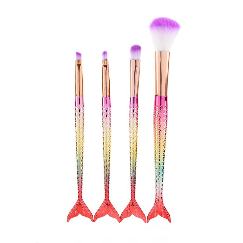 Karsyngirl Vierteiliger Anzug Meerjungfrau Make-up-Pinsel Faser Buntes weiches Haar Lose Puderpinsel Beauty Makeup Tools