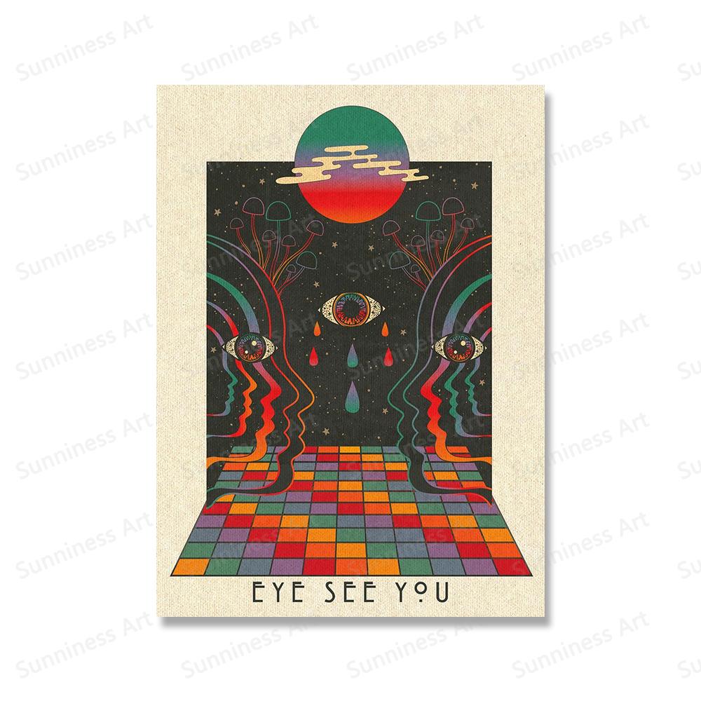 Meditation Kunst Poster Boho Psychedelic Regenbogen Mond Augen Leinwand Malerei Bilder Inspirierende Zitate Drucke Moderne Wohnkultur