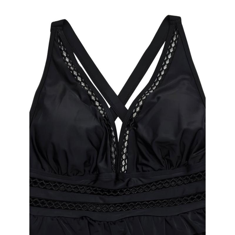 Women S Plus Size Solid Black Split Sexy Backless High Waist Swimsuit