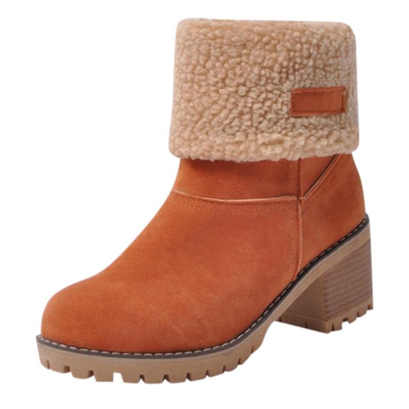 New Short Boots Women's Boots Medium Tube Thick Heel High Heel Fluffy Snow Boots Large Size Cotton Boots Women