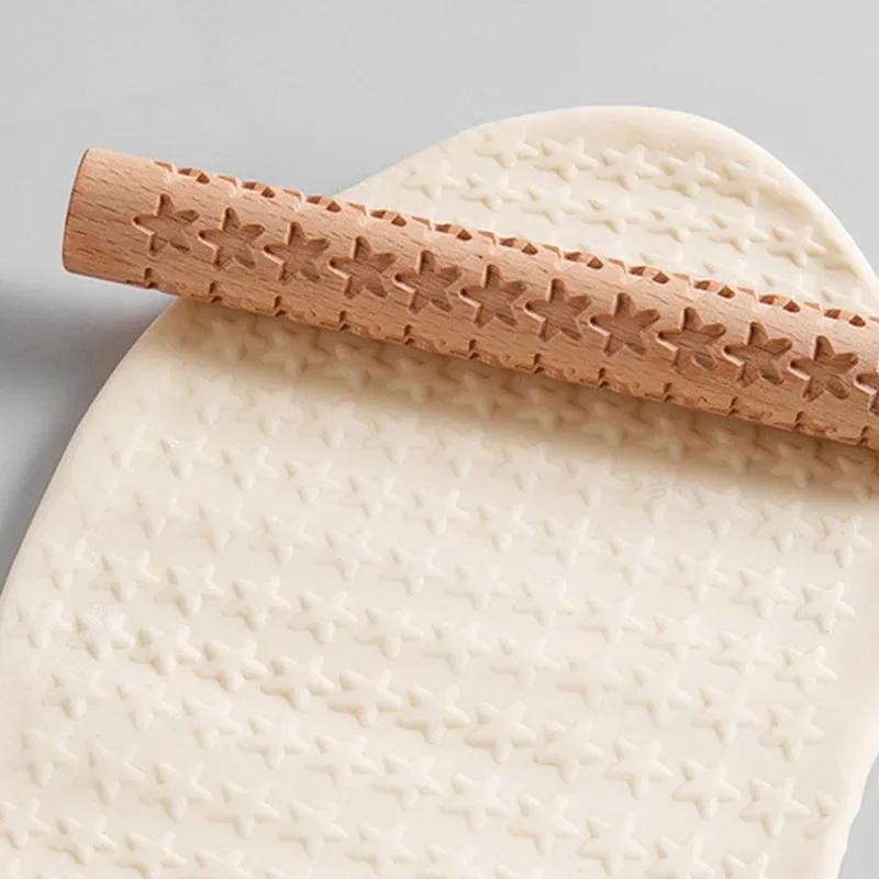 1pc Wooden Texture Rolling Pin Ceramic Pottery Art Embossed Rod Flower Pattern Mud Roll Roll Reliefs DIY Clay Craft Tool