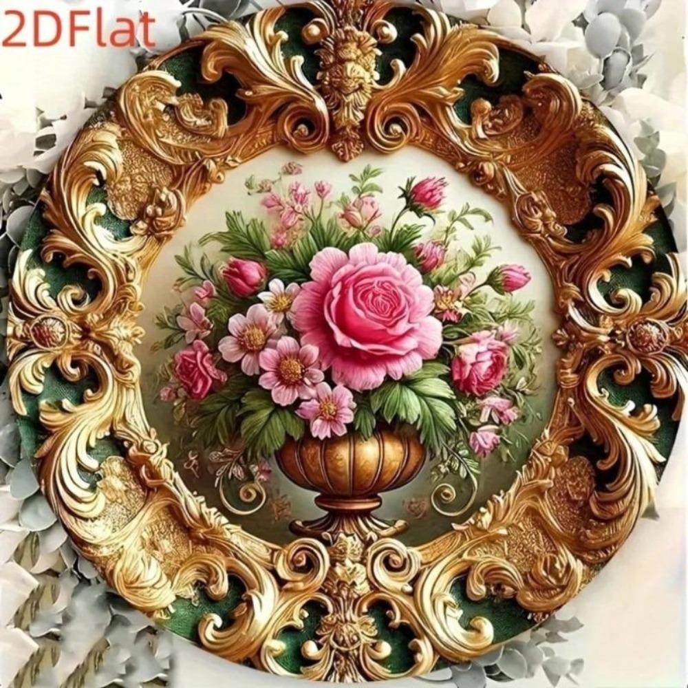 Metal Art Floral Wall Decor Vintage Gold Pink Roses European Style Home Cafe Garage