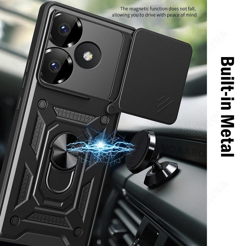 Slide Lens Armor Funda for Redmi 13 4G Case for Redmi Turbo 3 Note 13R POCO M6 F6 Pro 5G Case Magnetic Ring Stand Holder Cover