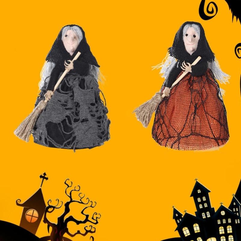 Unique Halloween Witch Broom Decors Stylish Black Witch Broomsticks Display Ornament for Halloween Party Decoration