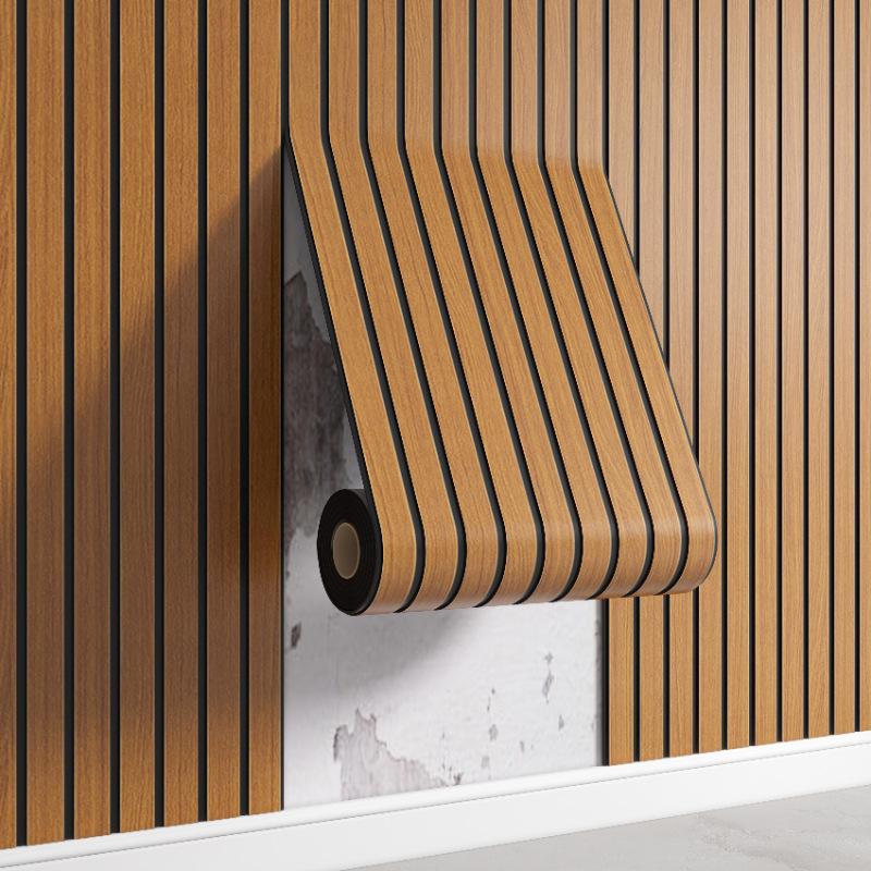 Self-Adhesive Wallpaper Slotted Vertical Wood Grain Wall Panels Bedroom Office Living Room Wall And Ceiling Decor Wall Stickers