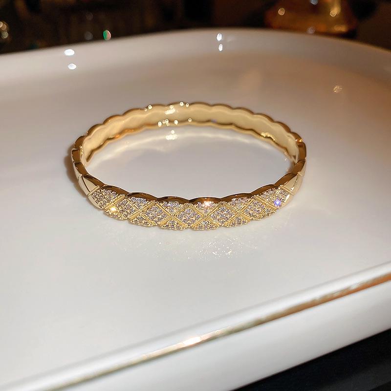 Gold Plated Zircon Titanium Steel Korean Minimalist Bangle | Versatile High-End Bracelet for Women