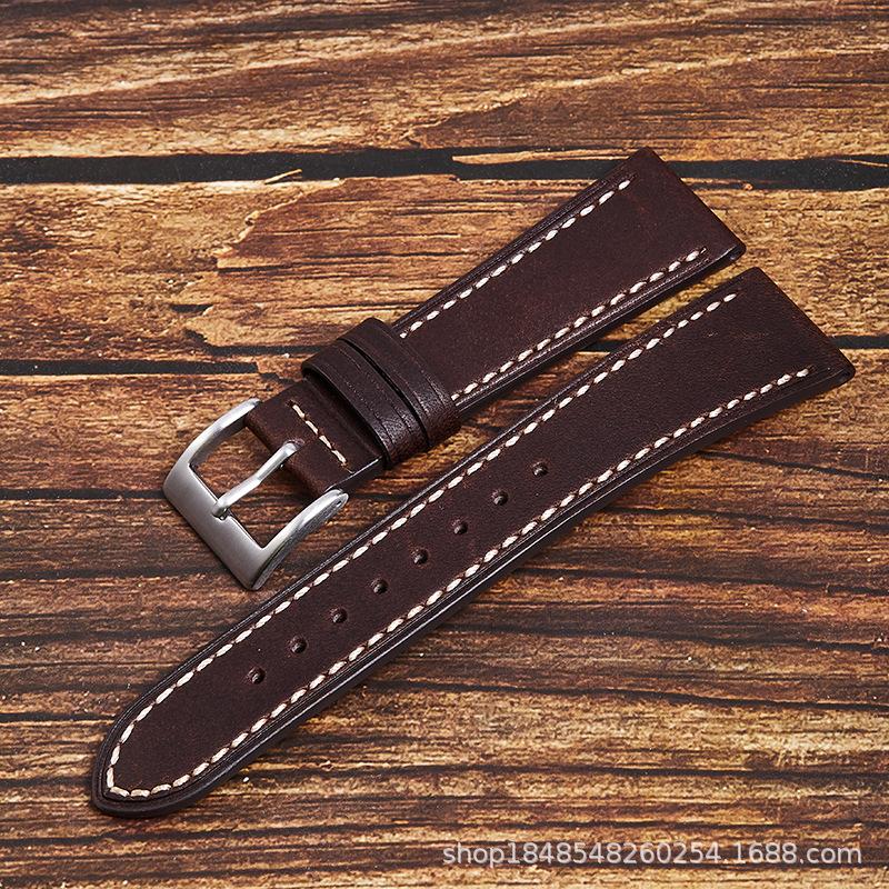 Retro First-Layer Leather Strap Unisex 18Mm Pin Buckle High-End Oil Bead Strap