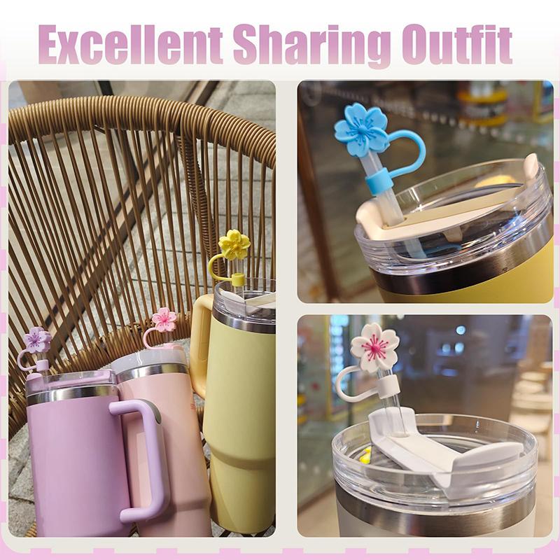 Flower Straw Cover Caps Silicone Straw Tips Lid 10Mm Reusable Dust-Proof Straw Topper For Stanleys Cup Party Decor