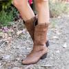 New 20 autumn and winter women's leather boots thick heel high heel medium boots pointed sleeve large size embroidered women's boots