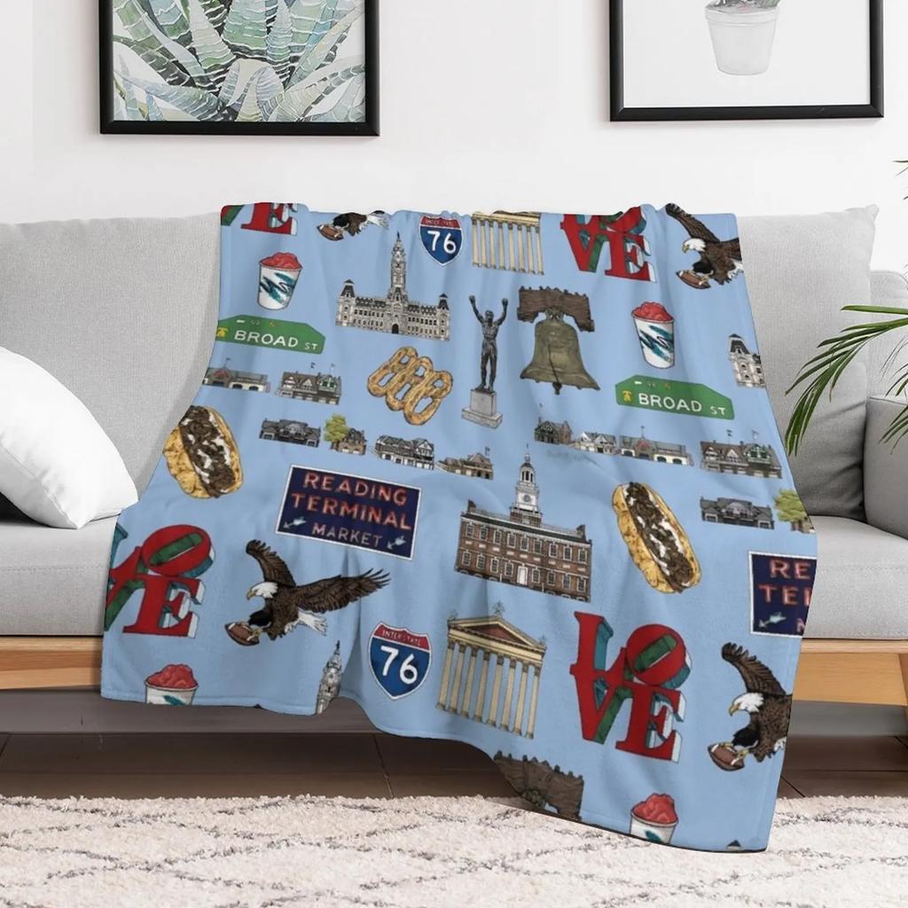 Philly Pattern - Blue Throw Blanket No Pilling Soft Warm Blanket for Bed