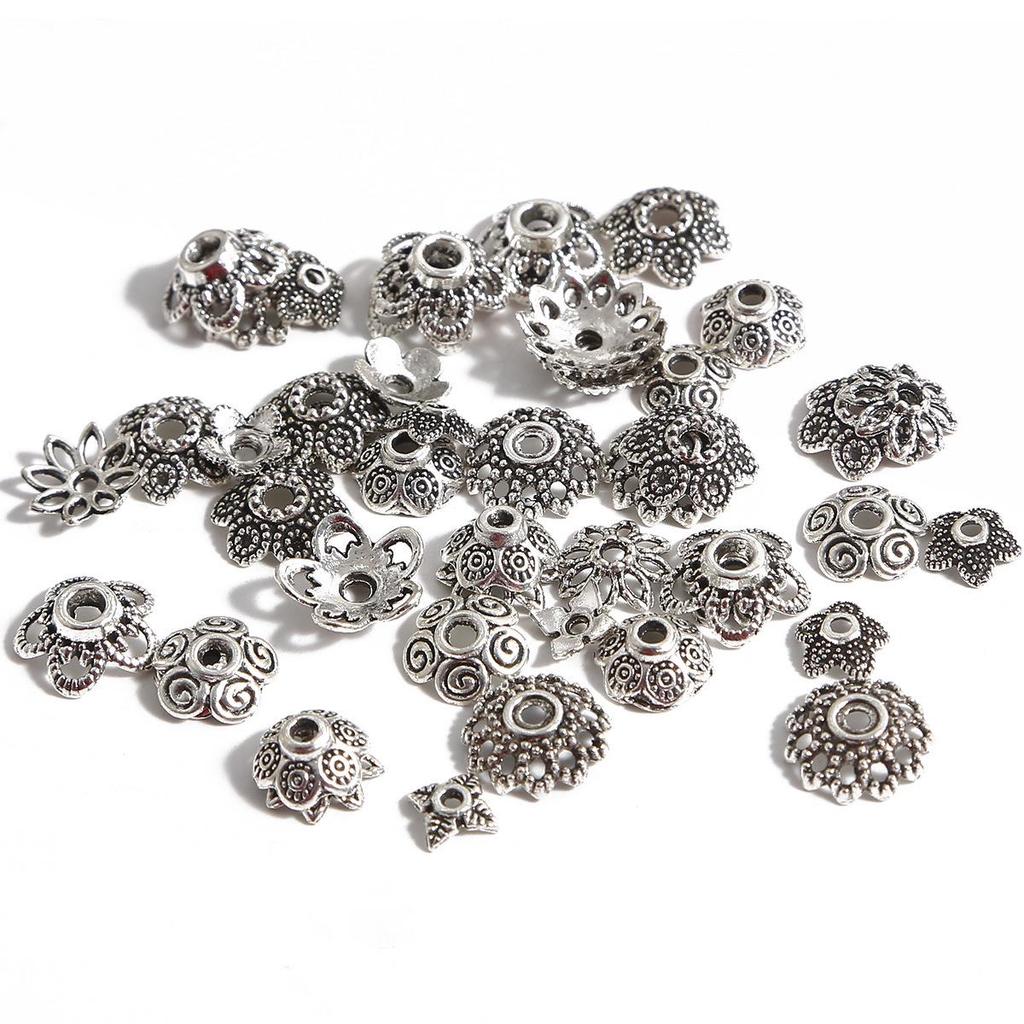 Handmade Antique Silver Flower Spacer Beads for DIY Bracelets & Hair Accessories