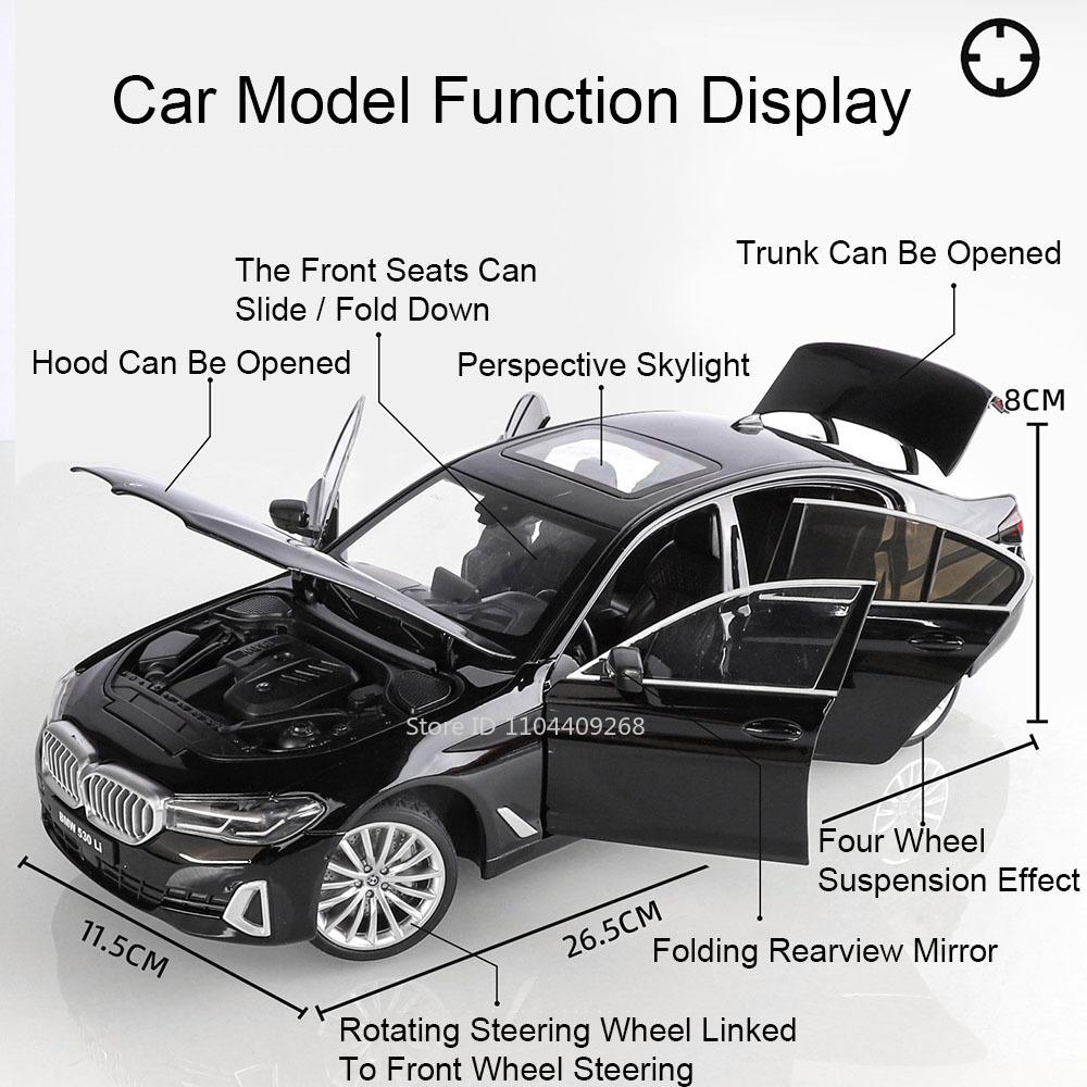 Large Scale 1:18 530Li SVJ63 Car Model Toy Doors Opened Shock Absorption Supercar Models Metal Diecast Gifts for Kids