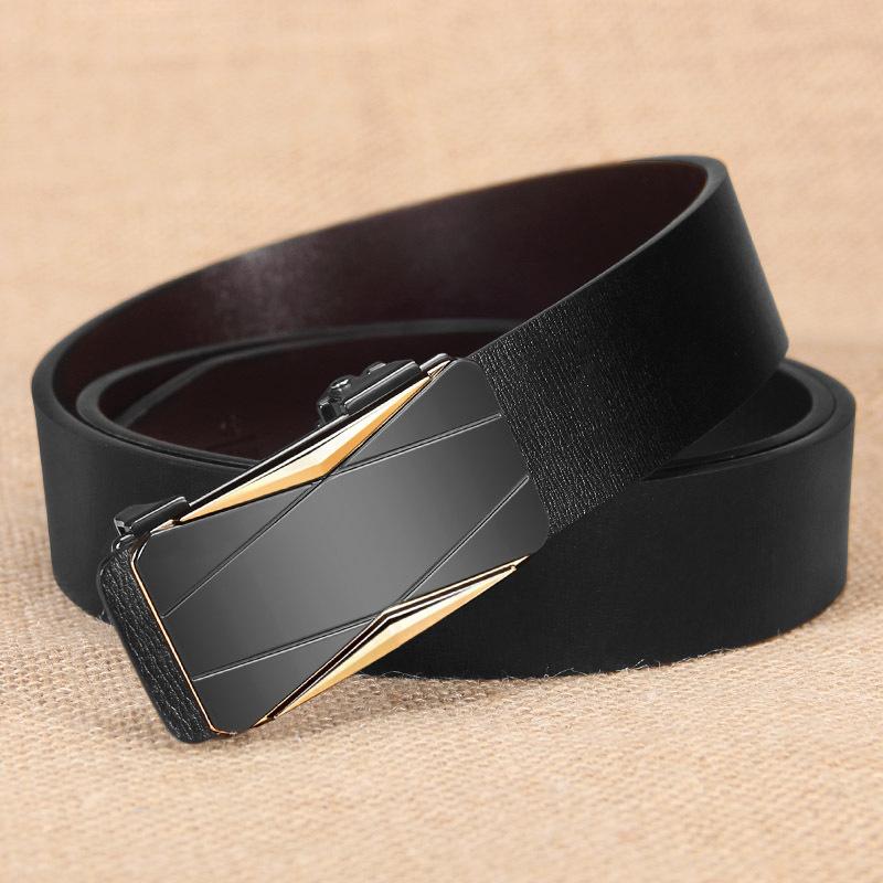 Belt for Men's Casual In-wearing Toothless Automatic Buckle Belt Simple Youth Business Cowhide Belt