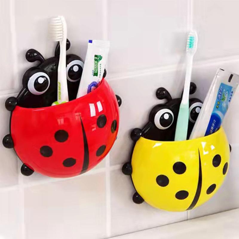 Wall Mounted Toothbrush Holder Organizer with Storage Compartment for Bathroom Accessories Kids Friendly Design Durable Plastic Material