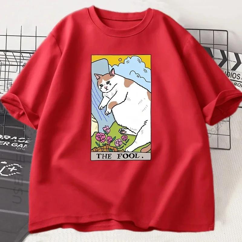 Mens Printed TShirt 100 Cotton Cartoon Cat Pattern ShortSleeved Casual Clothing LooseFitting Casual TShirt S