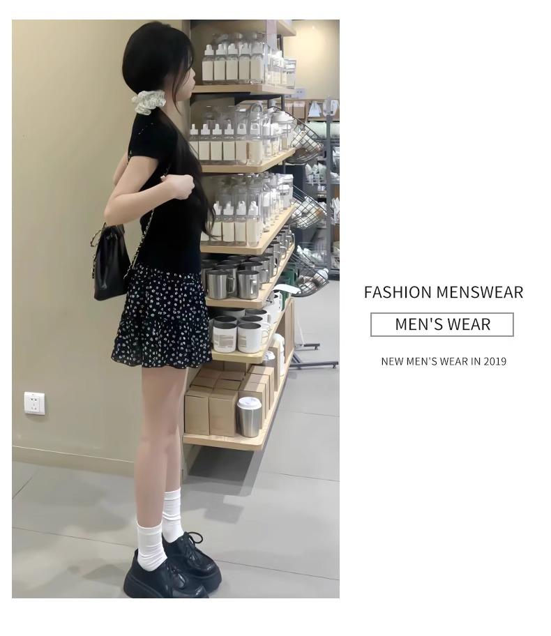 Summer 2025 Floral High-Waisted Loose Slimming Drawstring Anti-Exposure Cake Skirt