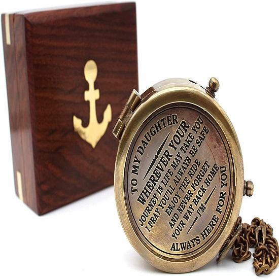 To My Daughter Graduation Day Gifts for Daughter  Daughter Birthday Gifts  Camping Compass Engraved with Gift Compass with Wooden Case.