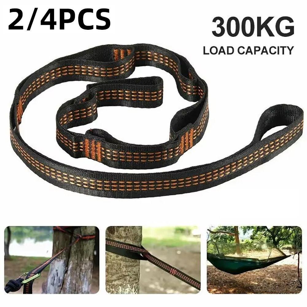 2/4Pcs Special Reinforced Hammock Straps Polyester High Load-Bearing Tree Hanging Rope 5 Ring Barbed Black