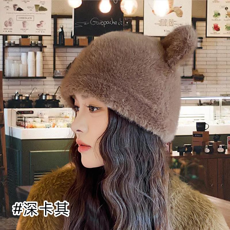 Hat Women's Winter New Cute Simple Versatile Plush Hat Outdoor Warm Windproof Cover Knitted Hat Women