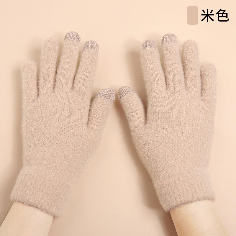 Autumn and winter women's plush touch screen gloves warm and cold imitation mink knitted soft hot-selling gloves